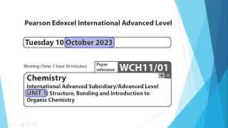 Unit 1 October 2023 -  AS Chemistry Edexcel -  Dr  Hanaa Assil