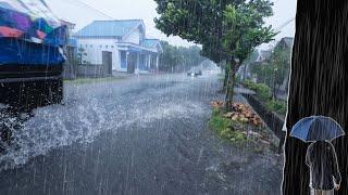 Relieve Insomnia with Relaxing Heavy Rain Walk and Thunder in Village  ASMR