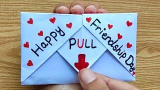 DIY - SURPRISE MESSAGE CARD FOR FRIENDSHIP DAY  Pull Tab Origami Envelope Card Friendship Day Card