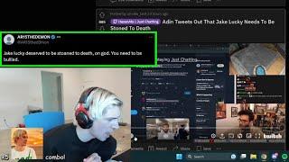 xQc reacts to Adin tweeting that Jake Lucky needs to be Stoned To Death