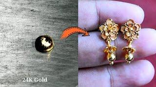 Pure Gold Earrings Making  Learn how to make this  24K Gold Jewellery Making - Gold Smith Jack