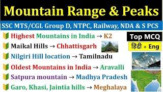 Mountain Ranges In India  Highest Peaks In India  Geography MCQs Questions And Answers 