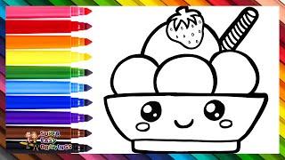 Draw and Color a Cute Ice Cream Bowl 🟡🟤🟠 Drawings for Kids