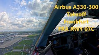 Airbus A330-300 cockpit view - takeoff Frankfurt FRA runway 07C - 4K