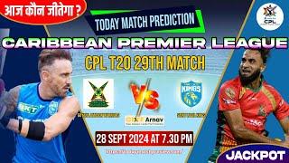 CPL 2024 Guyana vs Saint Lucia  CPL T20 29th Match Prediction Today  SLK vs GAW 100% Sure Toss Tips