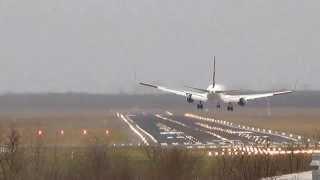 AWESOME MIAT Mongolian Airlines Boeing 767-34GWL JU-1021 - Overhead landing during a storm