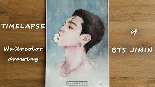 Timelapse Watercolor drawing Jimin with Daisy flower