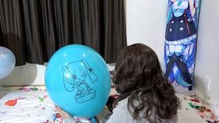 17inch balloon popping with electric pump.（17インチ風船の電動ポンプ割り）