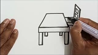 How to draw Table and chair step by step very easy way  Drawing Table and chair for beginners