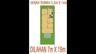 Denah rumah 55m X 14m di lahan 7 x 20m - Lengkap dengan gambar teknik perencanaan konstruksi