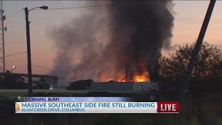 Massive fire in southeast Columbus still burning