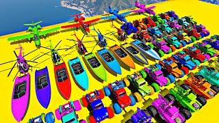 GTA V - Spiderman 2 Racing Cars VS Red Hulk Superhero Avenger With Amazing Car Planes and Boats