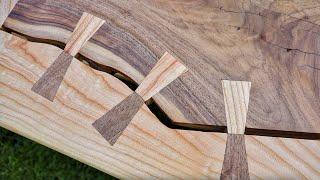 How To Making And Installing Wood Bow Ties In Slabs With A Router  Video Tutorial Woodworking