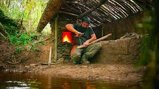 4 Hours of Bushcraft Survival in Nature  Sounds of rain wind construction crafting to relax