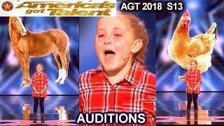 Lilly Wilker 11 years old Makes FUNNY ANIMALS SOUNDS Caller Americas Got Talent 2018 Auditions AGT