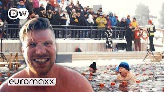 Swimming in Sub-Zero Ice Water In Finland  Crazy Swim Challenge  Quirky Customs Finland