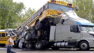 Dangerous Biggest Truck Bus & Car Driving Fails On Dashcam  Insane Bus VS Extremely Bad Road