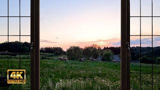 4K Countryside Evening Ambience Window view with Nature Sounds -  Relaxing Calming Sunset