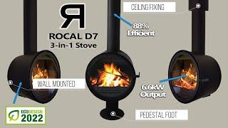 Rocal D7 Wood Stove - 3-in-1 Wall Fire  Suspended  Pedestal