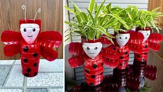 Recycle plastic bottles into funny ladybug shapes a way to renew your garden