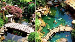 Beautiful Backyard Design Pond Ideas With Bridge and Fishes 37+ Brilliant Ideas