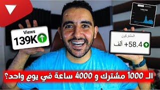 1000 مشترك و 4000 ساعة في يوم واحد بالدليل ؟  السر يكمن في... #يوتيوب_سريع