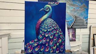 How To Paint  a Peacock  acrylic painting tutorial