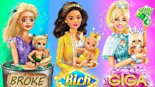 Rich Broke and Giga Rich Barbies with Their Babies  33 DIYs