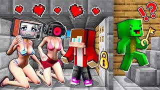 JJ with TV and SPEAKER WOMAN SWIMSUIT Were TRAPPED Inside a CELLAR MIKEY closed JJ in Minecraft