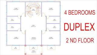 HOUSE PLAN DESIGN  EP 296  2000 SQUARE FEET 4 BEDROOMS DUPLEX 2ND FLOOR HOUSE PLAN  LAYOUT PLAN