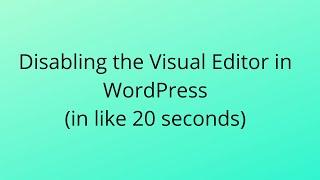 How to disable visual editor in WordPress In like 20 seconds