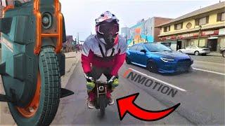 $4000 ELECTRIC UNICYCLE TROLLS THE STREETS INMOTION V13 FULL SPEED CITY RUN INSANE SPEED