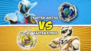 Beyblade hero fight Kapten Justice Vs Kapten Kyros yang menang dapat coki-coki