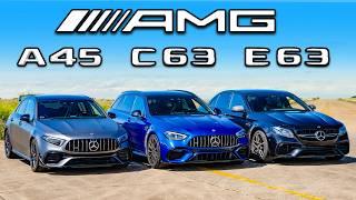 New AMG C63 v E63 v A45 DRAG RACE