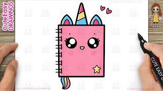 How to Draw  Cute Unicorn Notebook Easy Step-By-Step Drawing and Coloring for Kids and Toddlers