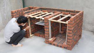 Build a beautiful multi-function wood stove from red brick and cement