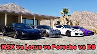 NSX vs Lotus Elise vs 911 Porsche vs Audi R8 Canyon Run