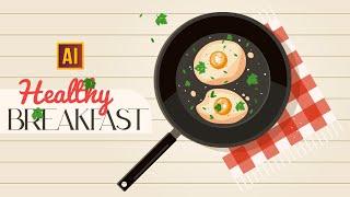 HOW TO DRAW A HEALTHY BREAKFAST еggs in a pan with parsley IN ADOBE ILLUSTRATOR