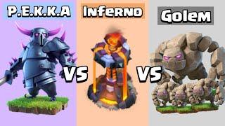 Every Level Inferno Tower VS Every Level P.E.K.K.A and Golem  Clash of Clans