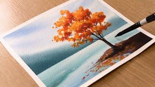 Watercolor Painting for Beginners  Autumn Lake Scenery  Step by Step Tutorial