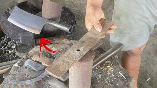 Amazing Knife Making Video  How To Forge a Cleaver From Leaf Spring In Low Budget