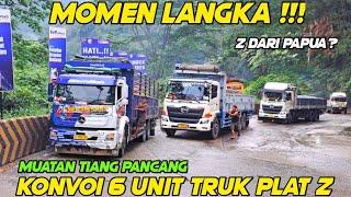 Momen Langka‼️Konvoi 6 Truk Plat Z Muatan Tiang Pancang Nanjak Sitinjau Lauik Saat Hujan Jalan Licin