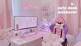 my cute & cozy desk setup 2024  aesthetic desk makeover gaming pc setup decor haul cute setup