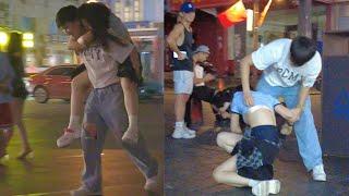 Drunk girl was taken to the hotel by a man   喝醉酒女孩被男子带去了酒店 #chinesegirls #nightlife #walking