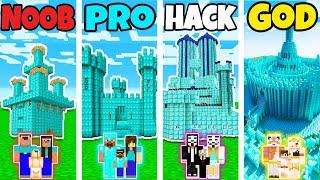 Minecraft FAMILY DIAMOND CASTLE BUILD CHALLENGE - NOOB vs PRO vs HACKER vs GOD in Minecraft