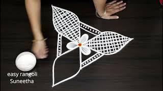 Daily muggulu  3 Dots rangoli designs  Trendy flower kolam  easy rangoli Suneetha