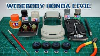 Building A M&M Widebody Honda Civic EK9 - Part 1. 124 Scale Plastic Model car Fujimi tamiya.
