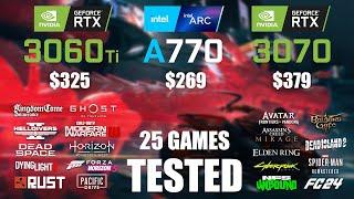 RTX 3060Ti 8GB vs ARC A770 16GB vs RTX 3070 8GB  R9 - 7950X3D  1080p - 25 Games Tested