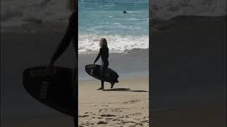 Pro Skimboarder attempts to ride an Asymmetrical Skimboard