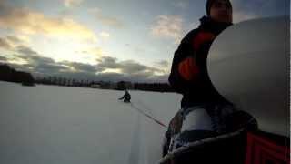 Pulling Stiga snowracer after Snowmobile